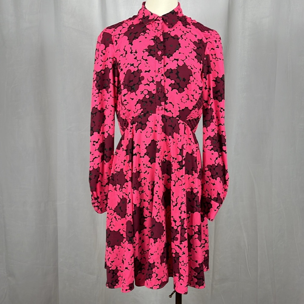 Kate Spade New York Bubble Dot Smocked Dress in Rhubarb Jam. - Picture 5 of 16